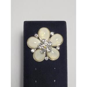 Vintage Style Silver Tone White Faux Pearl Rhinestone Crystal Flower Brooch Pin
